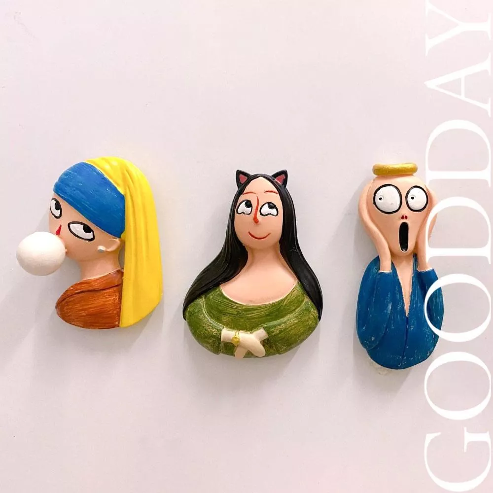 【台灣現貨】世界名畫冰箱貼 蒙娜麗莎 梵高 吶喊 戴珍珠耳環的少女 搞怪世界名畫樹脂磁性冰箱貼 白板黑板貼 辦公室