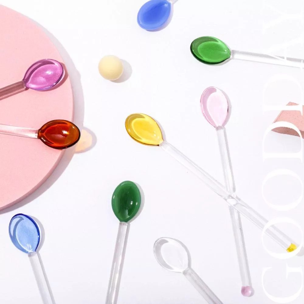【台灣現貨】彩色玻璃攪拌棒 愛心多彩玻璃攪拌棒 可愛創意長柄果汁 咖啡用加勺子 咖啡勺子 蛋糕勺 玻璃棒 攪拌棒