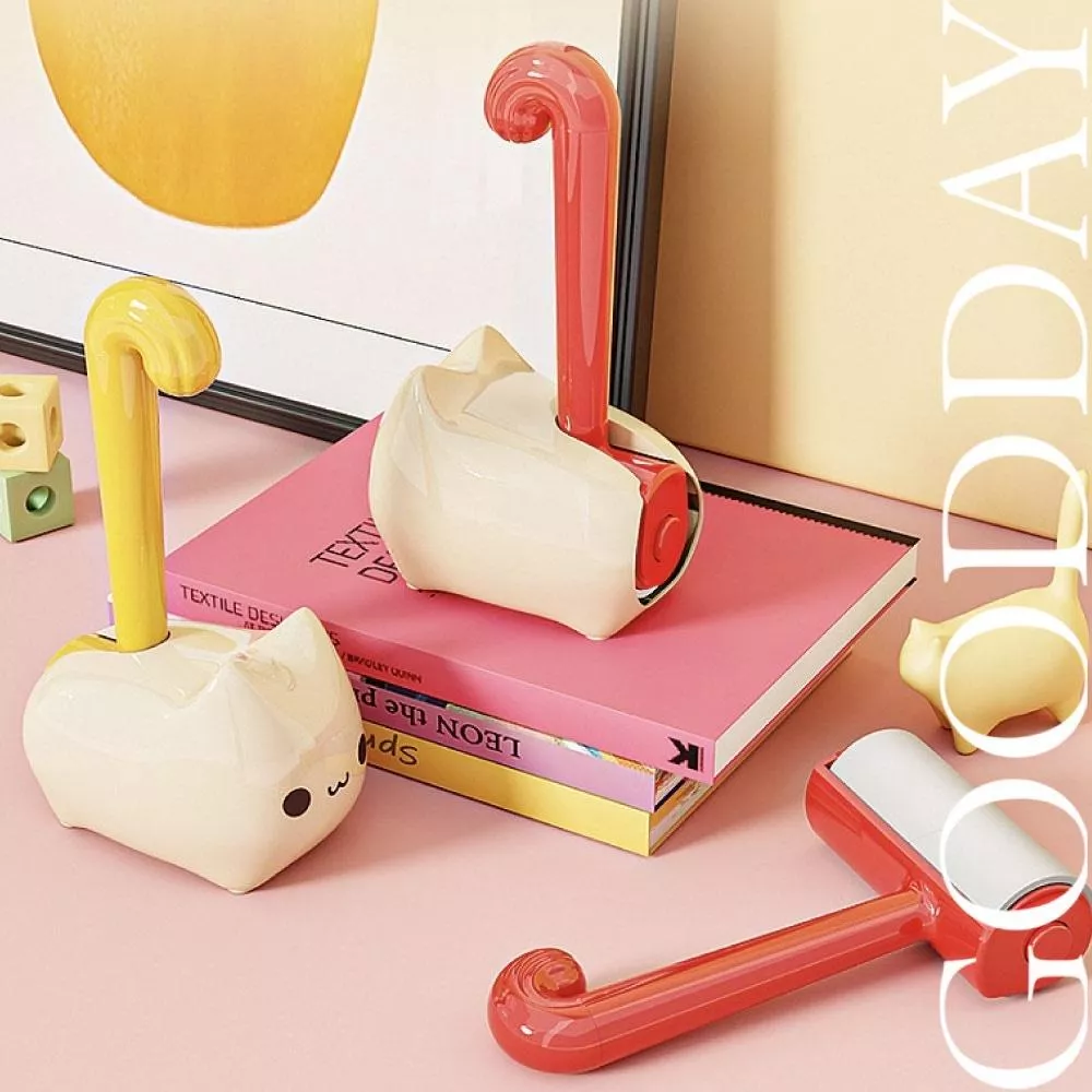 【台灣現貨】貓咪滾筒黏毛器 毛髮年毛器 灰塵黏毛器 黏毛器 替換捲紙 寵物必備神器 滾刷地板 滾輪可撕式纸 卡通造型