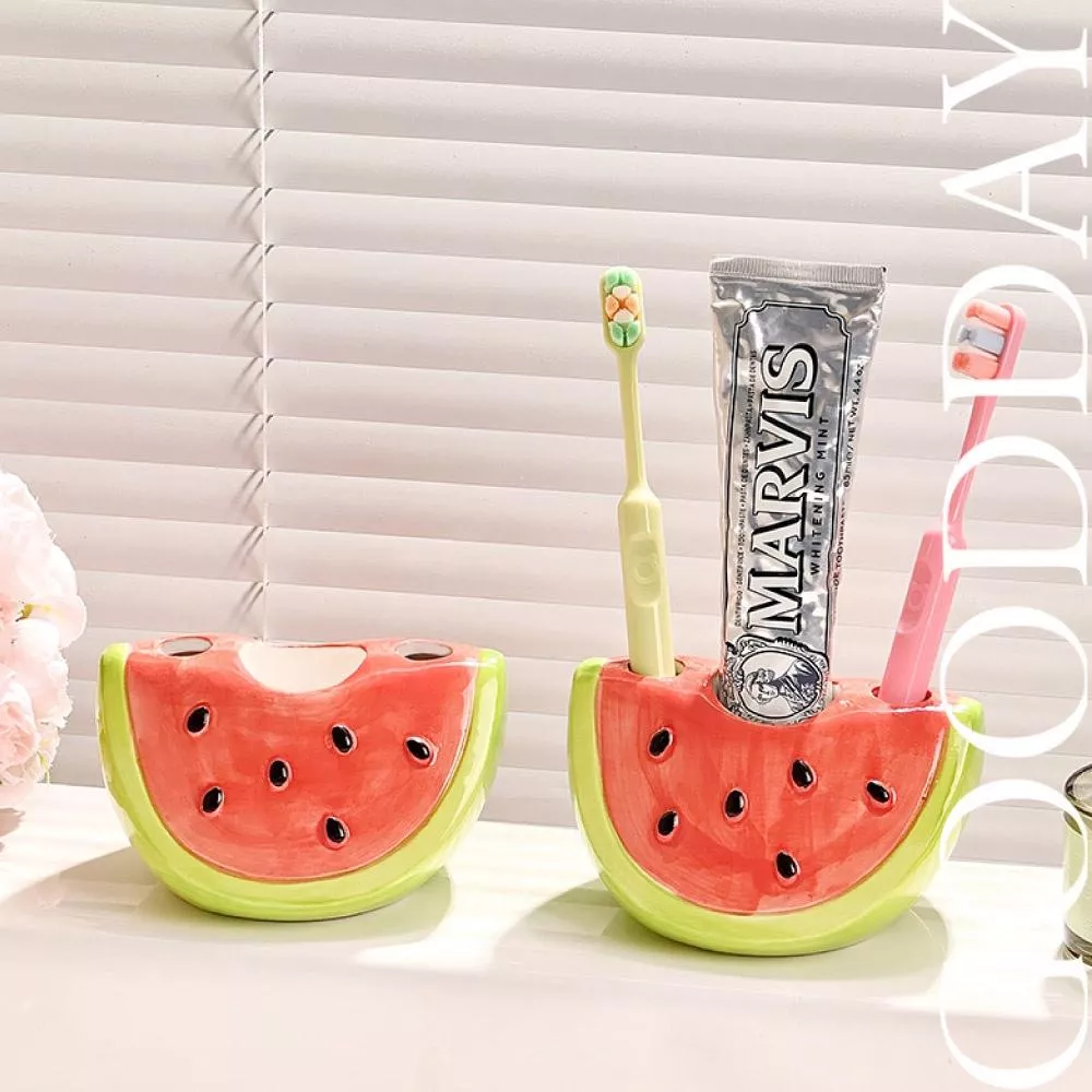 【台灣現貨】創意西瓜牙刷架 客廳辦公室陶瓷牙刷架 ins高級感 輕奢高顏值 浴室牙刷架 牙刷置物架 牙膏架 陶瓷置物架