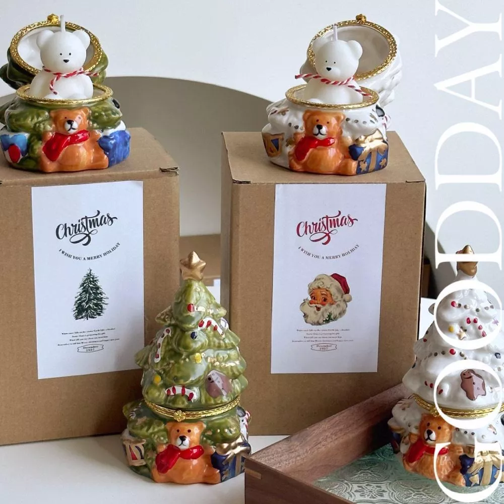 【台灣現貨】聖誕陶瓷小熊香薰蠟燭  聖誕禮物 交換禮物 聖誕香氛蠟燭禮盒 創意蠟燭造型 香薰燭臺 陶瓷擺件 耶誕節 禮物