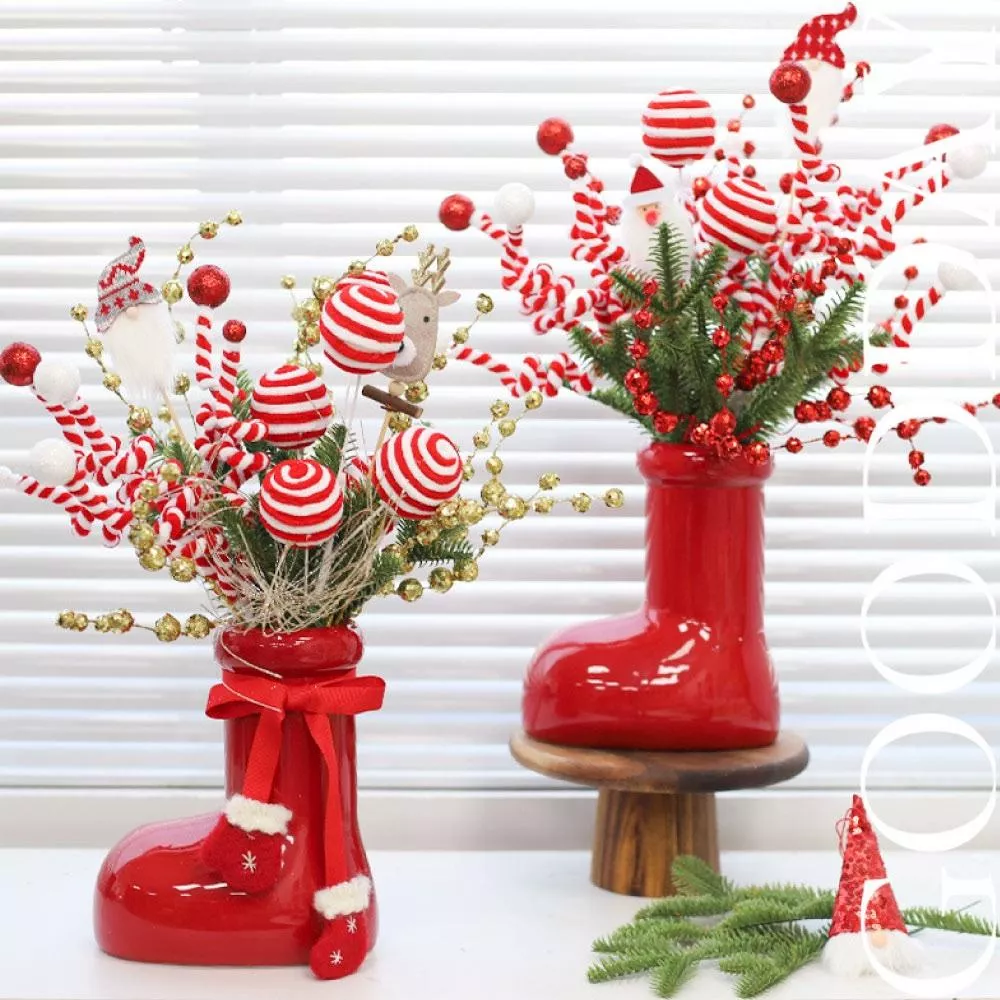 【台灣現貨】聖誕靴子創意花瓶 聖誕節交換禮物 聖誕擺件 聖誕節花瓶 玄關擺件 居家擺設 陶瓷花瓶 創意擺件 簡約風