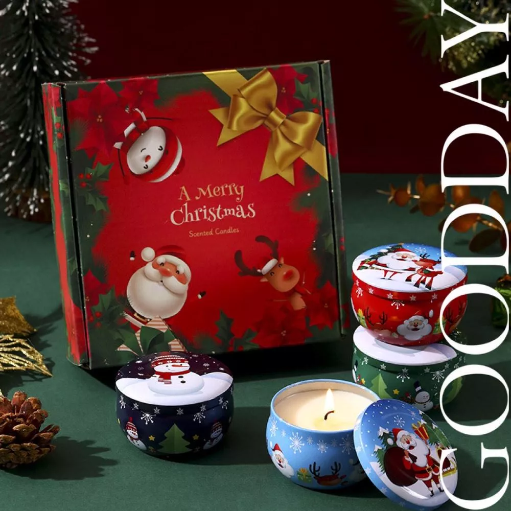 【台灣現貨】聖誕馬口鐵罐蠟燭禮盒 香薰蠟燭 氛圍感蠟燭 聖誕節交換禮物 聖誕香氛蠟燭禮盒  圓形馬口鐵盒套裝組 耶誕禮物