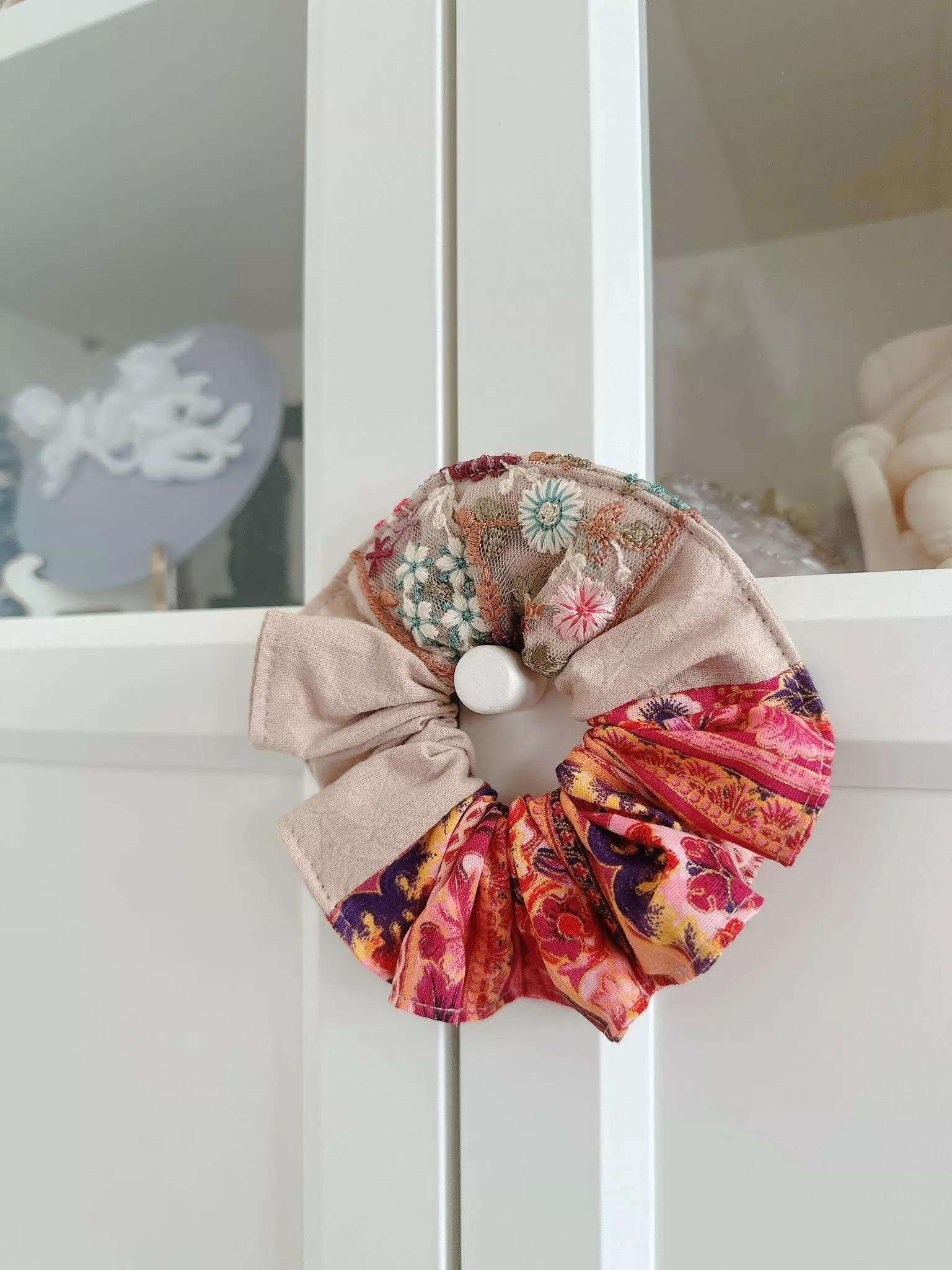 桃花紅（印度刺繡）_波浪圈髮束