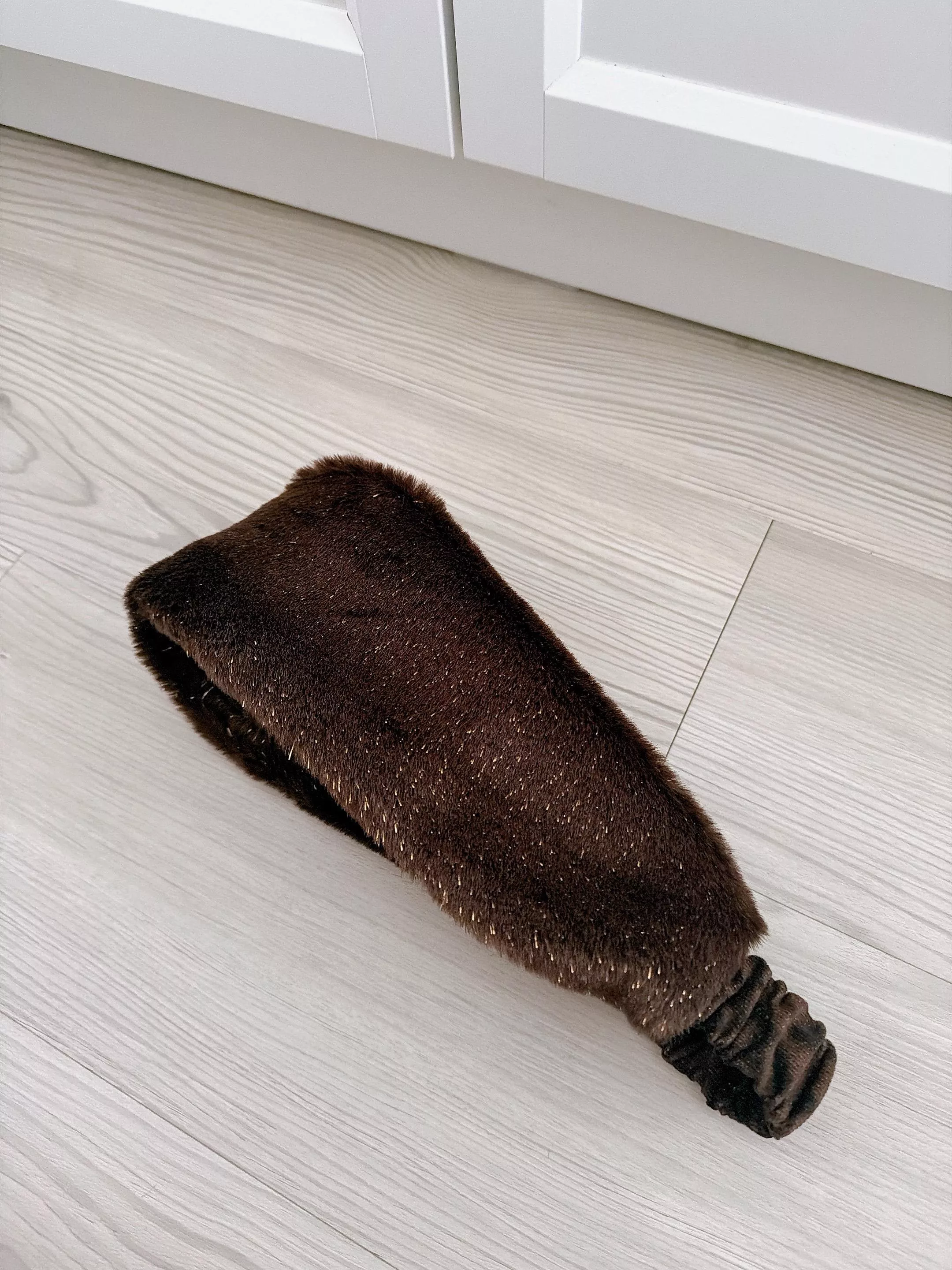 霧棕皮草｜暖心毛毛系列・毛絨寬版鬆緊髮帶