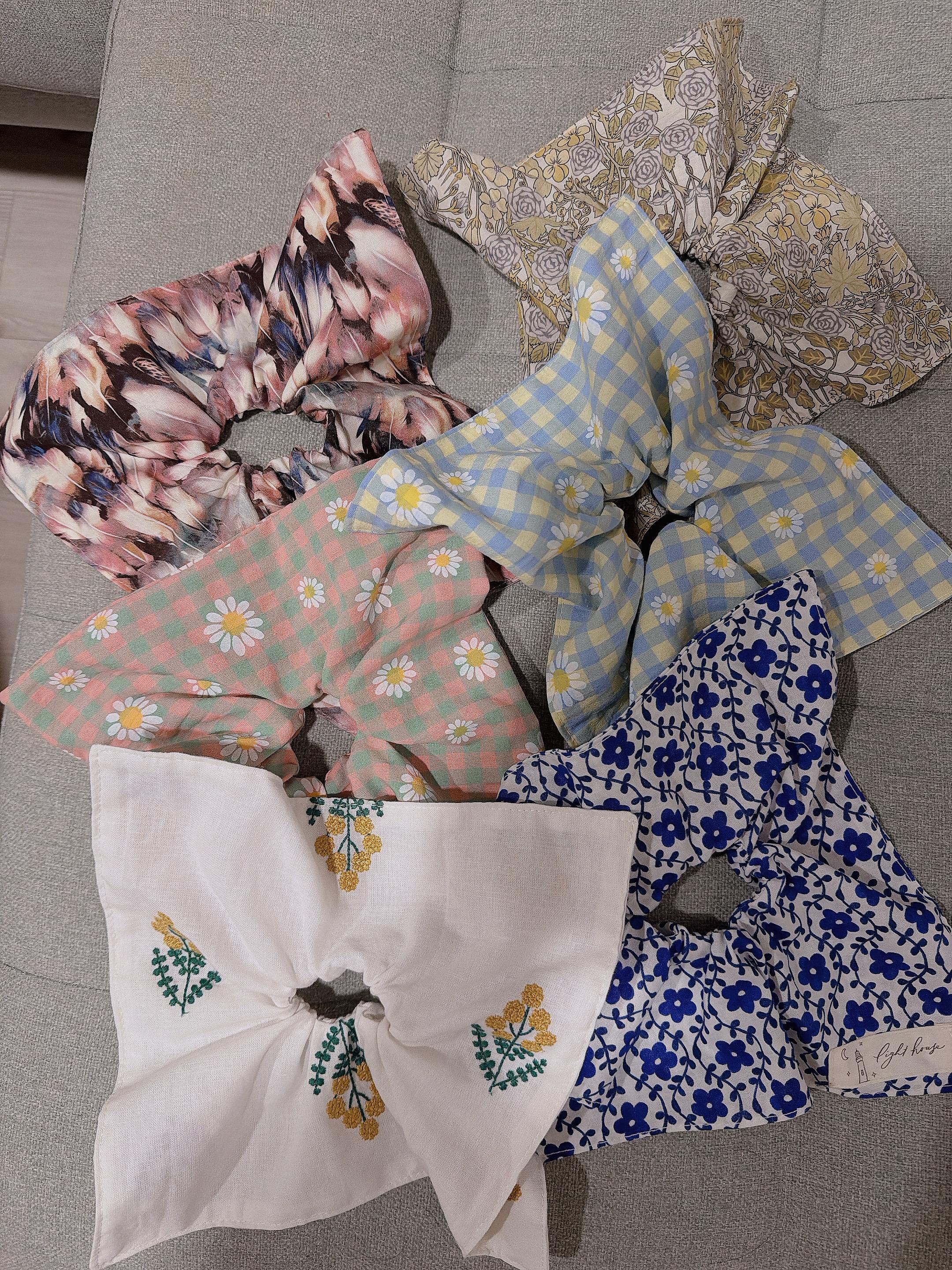 方巾髮束｜金合歡. 琥珀花冊.羽色呢喃.雛菊野餐.青花小徑（5款）
