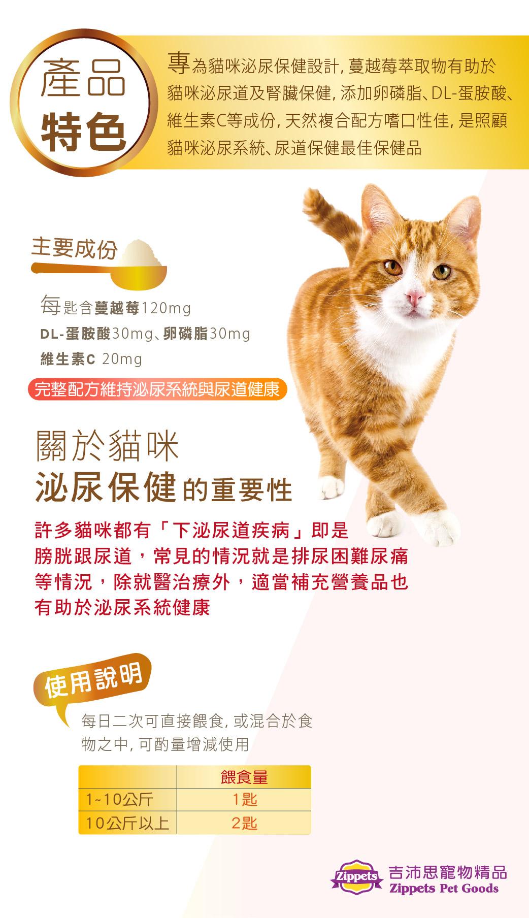 【吉沛思 Zippets 貓用保健品】離胺酸 牛磺酸 益生菌 蔓越莓 酵母酵素 化毛粉 台灣 貓 保健品