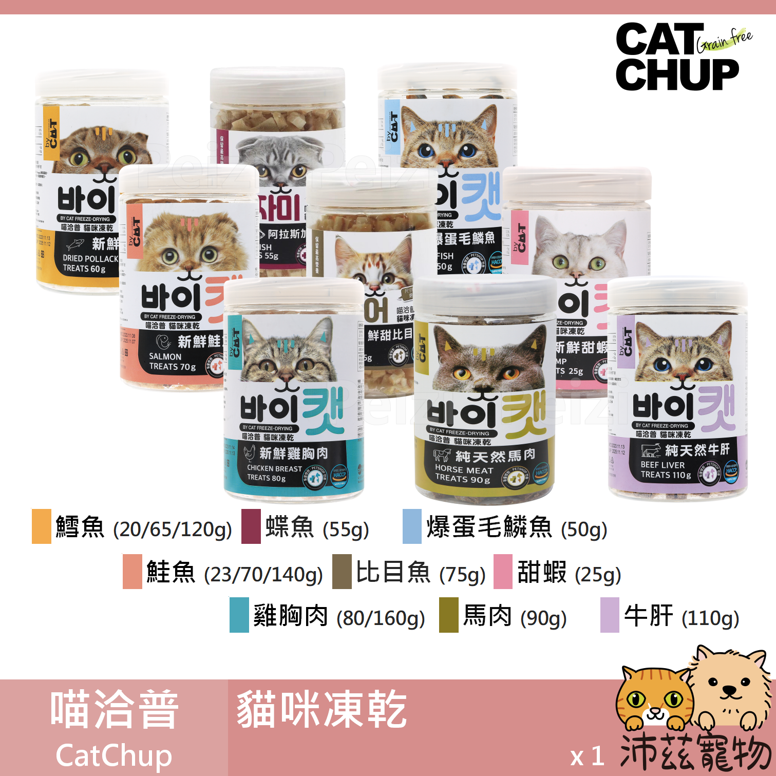 凯小勋　喵咪　PET OceanPet 喵洽普貓咪凍乾】CatChup 凍乾鮭魚鱈魚雞肉馬肉喵洽普韓國貓