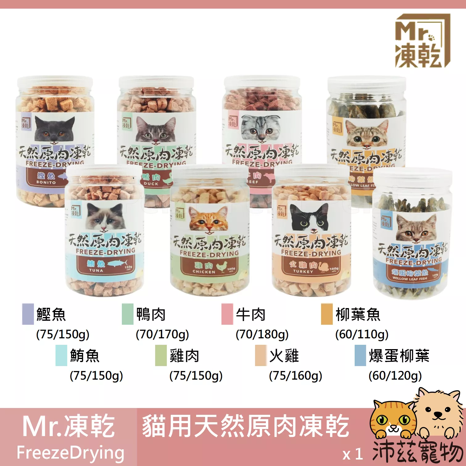 【Mr.凍乾 貓用天然原肉凍乾】MR 凍乾 雞肉 火雞 鮪魚 鰹魚 牛肉 鴨肉 台灣 貓零食 貓 零食