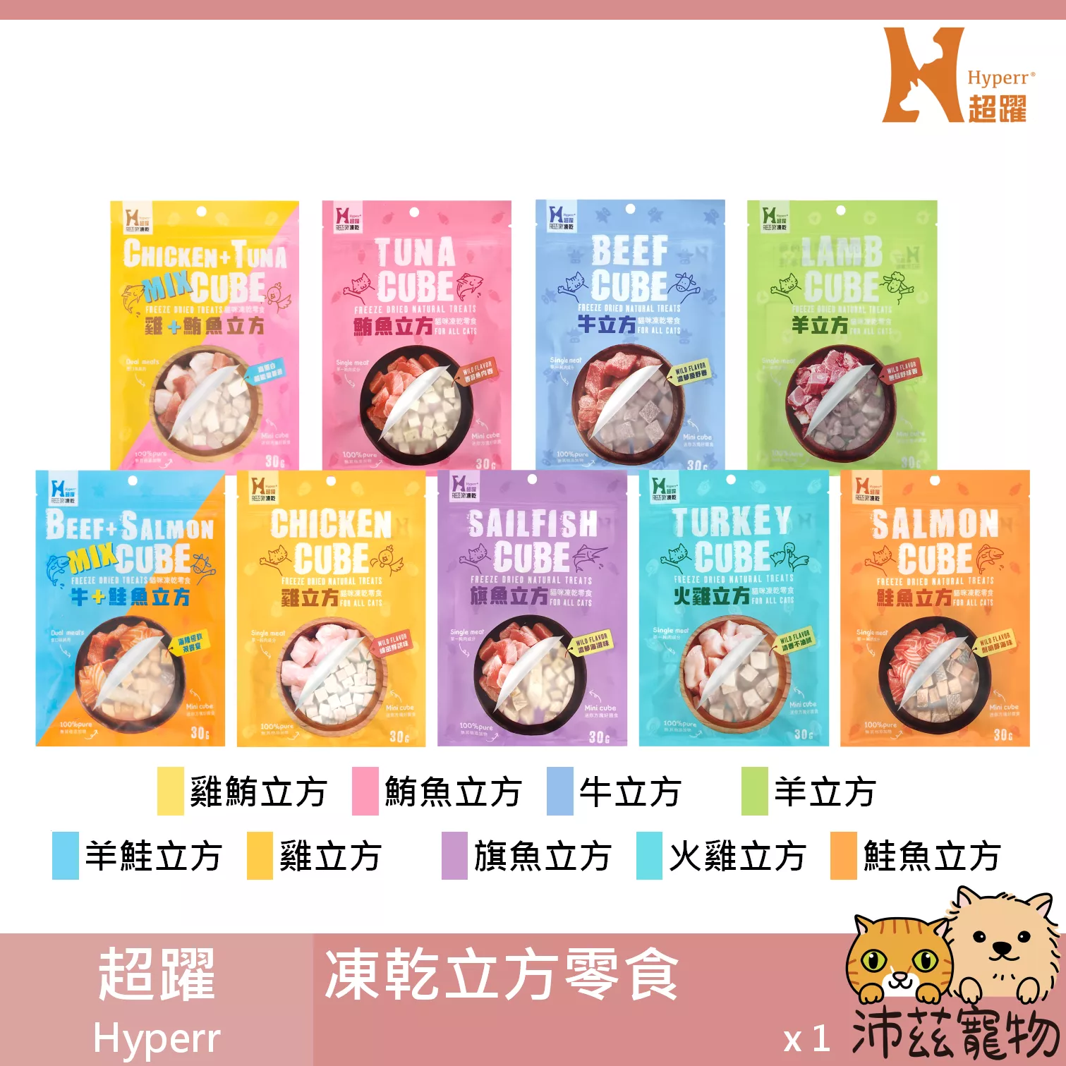 【超躍 Hyperr 凍乾立方零食】天然 雞肉 鮪魚 火雞 鮭魚 羊肉 台灣 貓零食 貓 零食