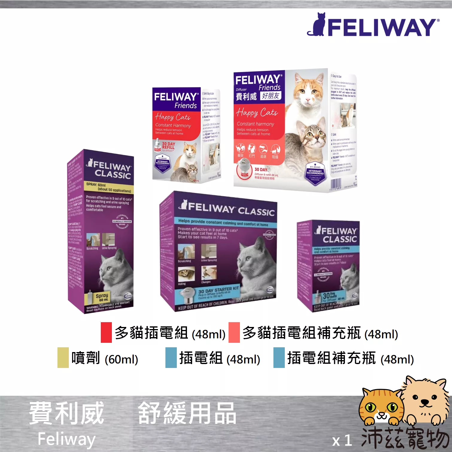 【費利威 Feliway 舒緩用品】費洛貓 情緒舒緩 噴劑 插電組 補充瓶 貓用品