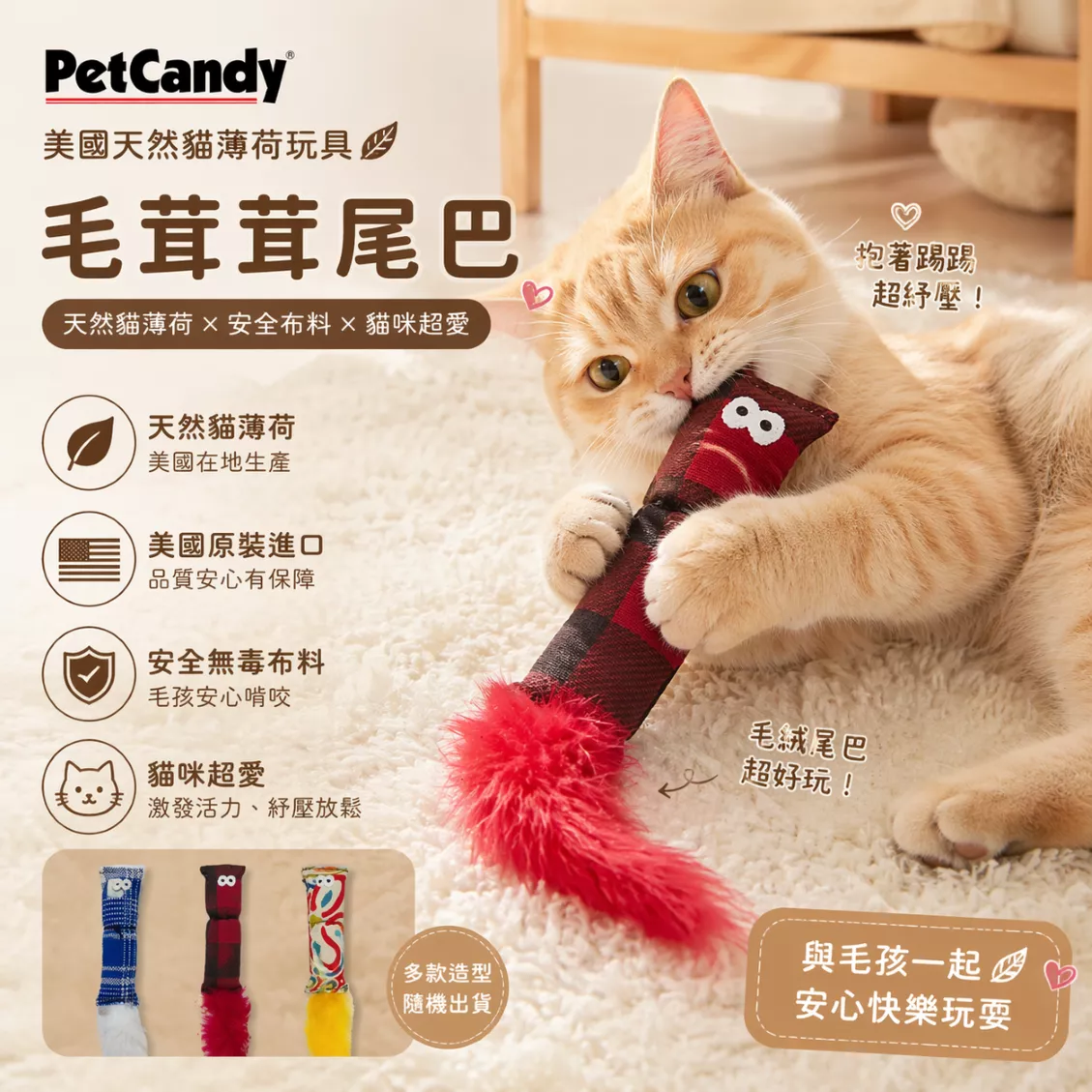 【沛蒂 PetCandy 毛茸茸尾巴】松鼠 方形 抱枕 造型 貓薄荷 抱枕 貓草 美國 貓玩具 貓 玩具