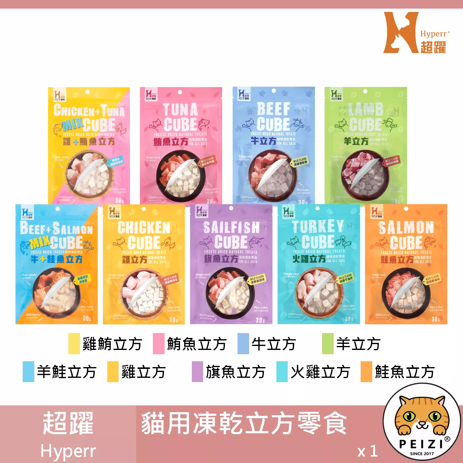 【超躍 Hyperr 凍乾立方零食】天然 雞肉 鮪魚 火雞 鮭魚 羊肉 台灣 貓零食 貓 零食