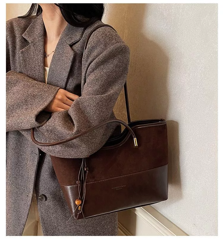 秋冬拼接磨砂托特包