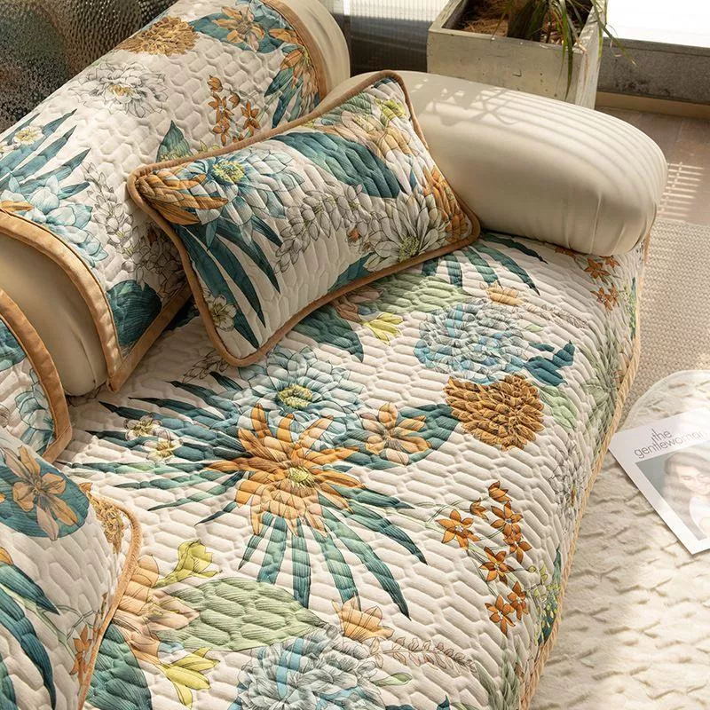 ✦愛美家✦現貨90＊180加預購高級簡美轻輕奢風四季通用沙發墊布藝坐墊精美花卉沙發套罩巾蓋坐墊