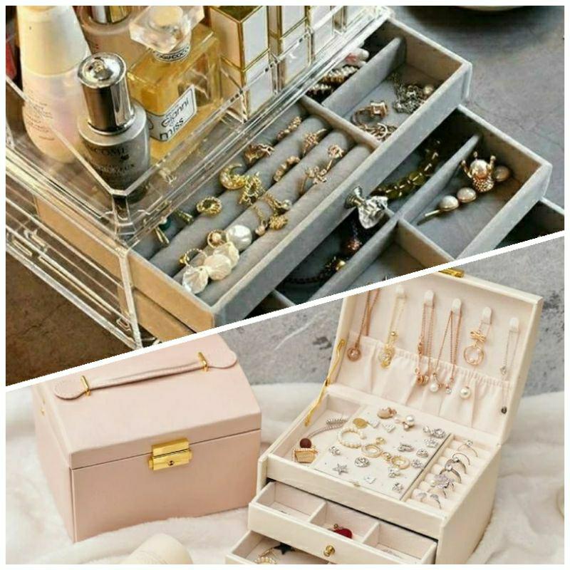 愛美家 現貨加預購透明亞克力絨布首飾收納盒耳環耳釘手鏈飾品盒輕奢化粧品盒帶蓋首飾盒兒童首飾盒