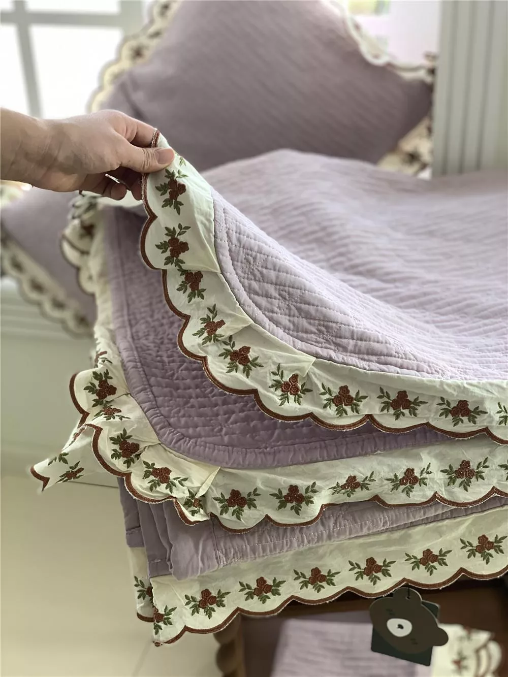 愛美家 新款全棉酵素砂洗法式床蓋三件套