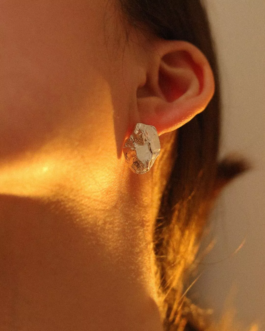 Natural earrings 自然紋理不對稱純銀耳環