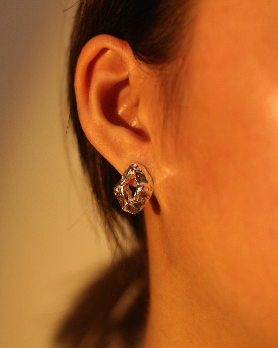 Natural earrings 自然紋理不對稱純銀耳環