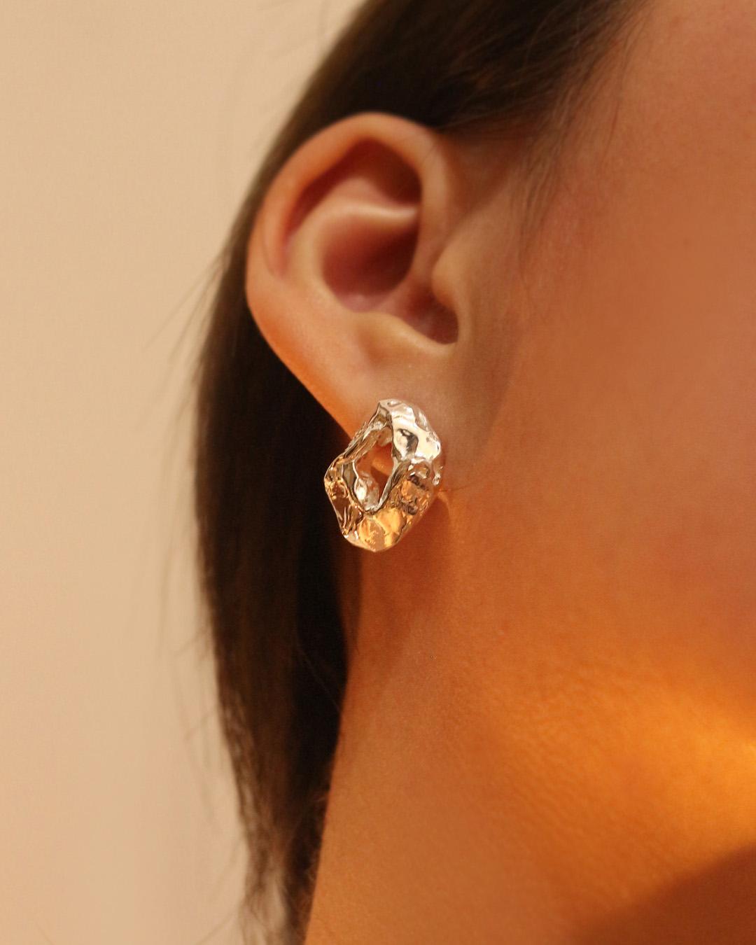 Natural earrings 自然紋理不對稱純銀耳環