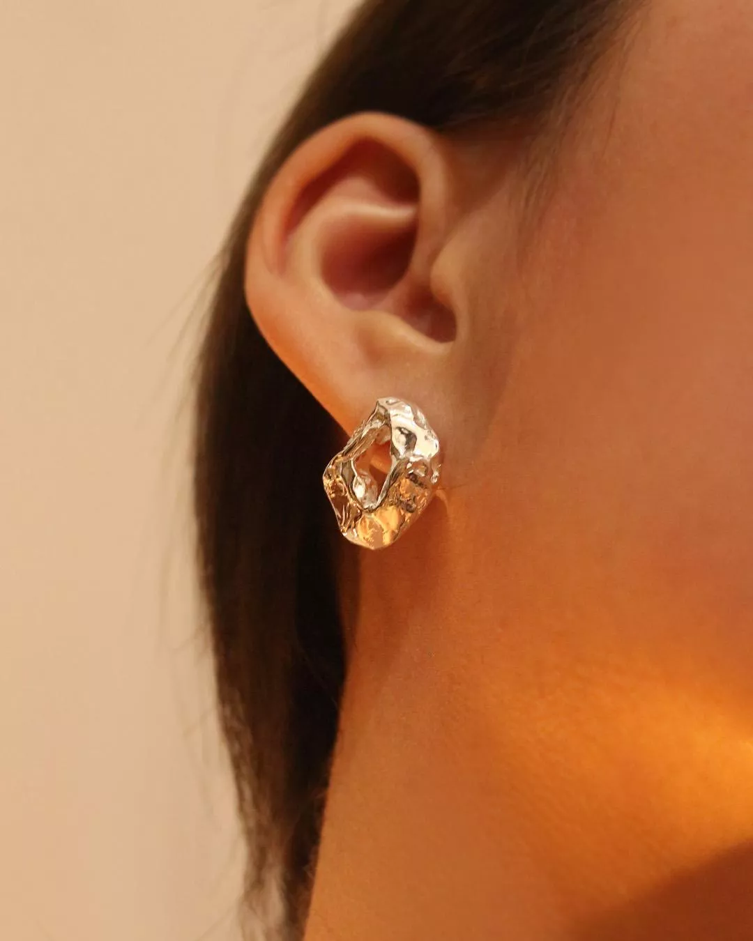 Natural Form Asymmetrical Silver Earrings
