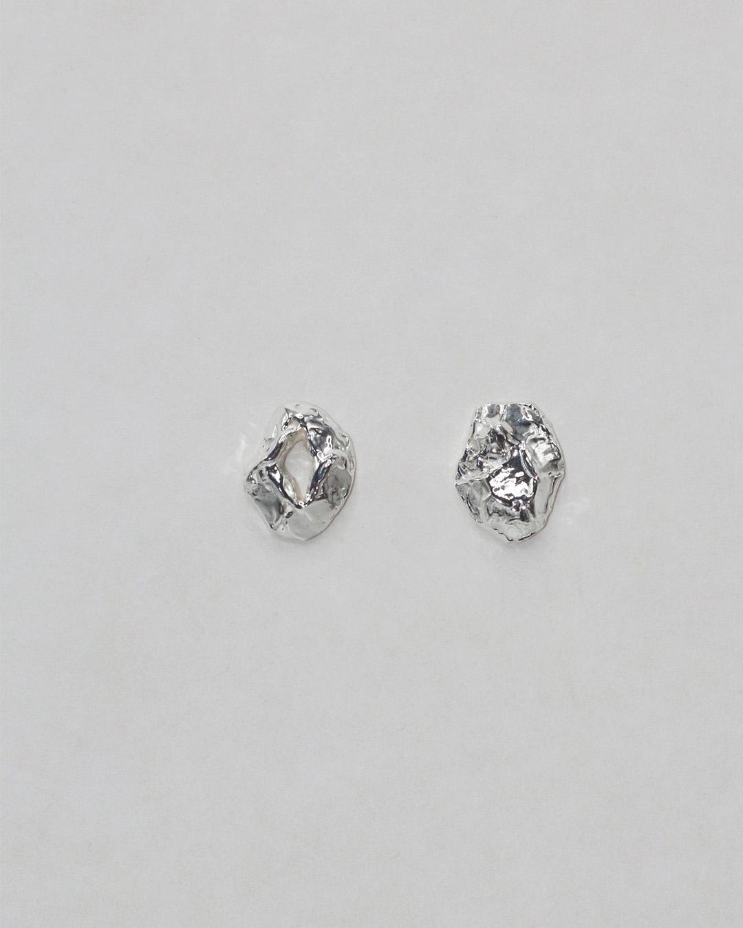 Natural earrings 自然紋理不對稱純銀耳環