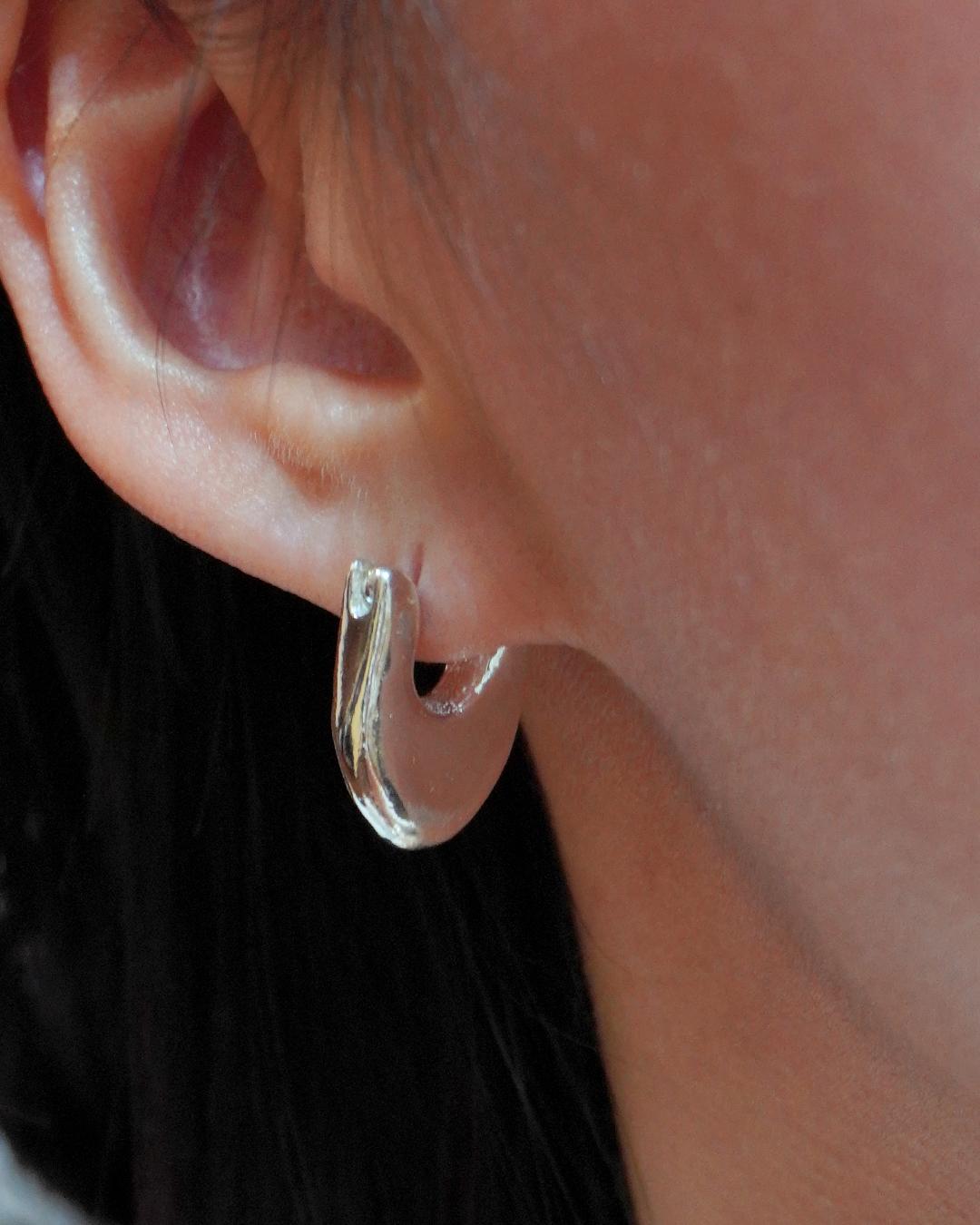Flow Arc Hoop Silver Earrings
