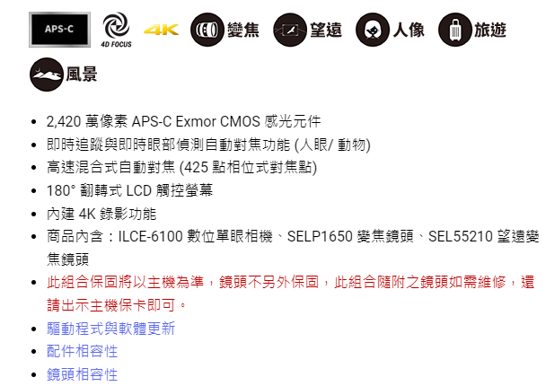 Sony α6100Y (ILCE-6100/SELP1650/SEL55210) 公司貨 無卡分期