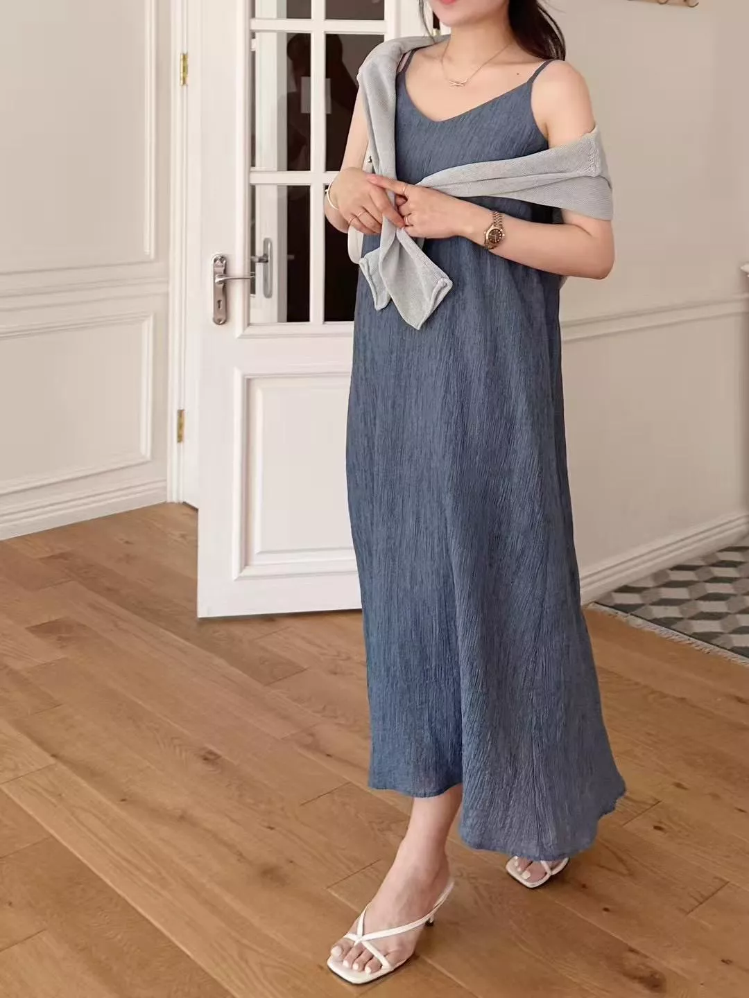 木紋刷鬚感質感洋裝「不會皺🔥」