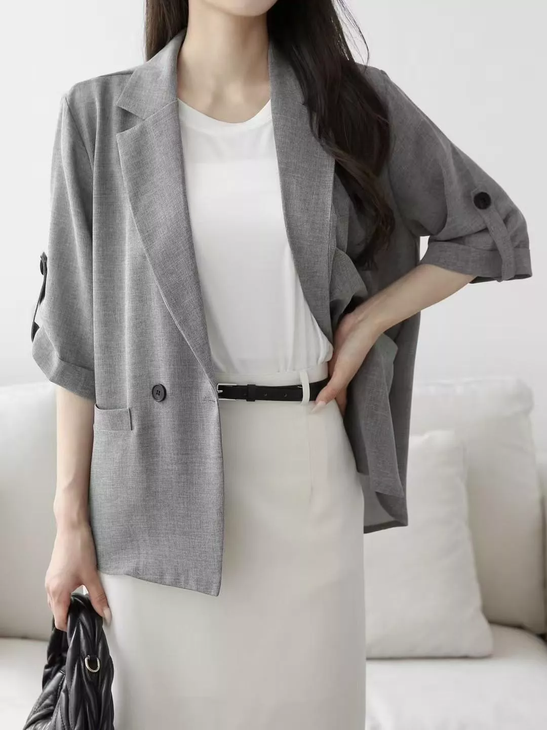 小正式麻料短袖外套