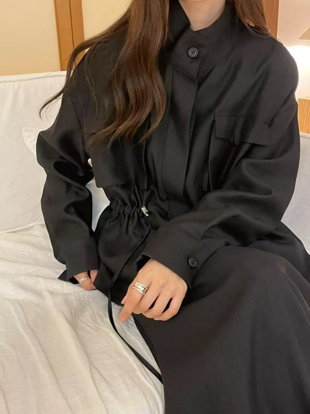 珠光雪紡抽繩有型外套