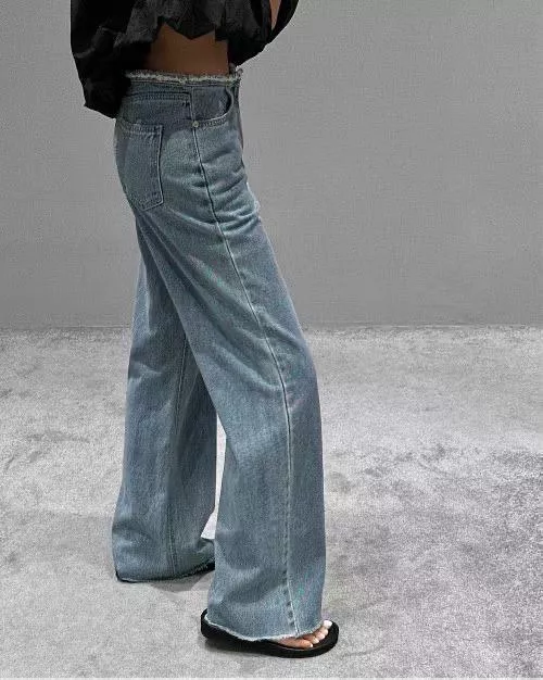 不收邊褲頭牛仔褲