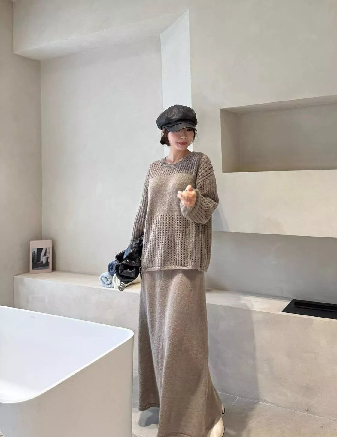 針織網狀半身裙套裝