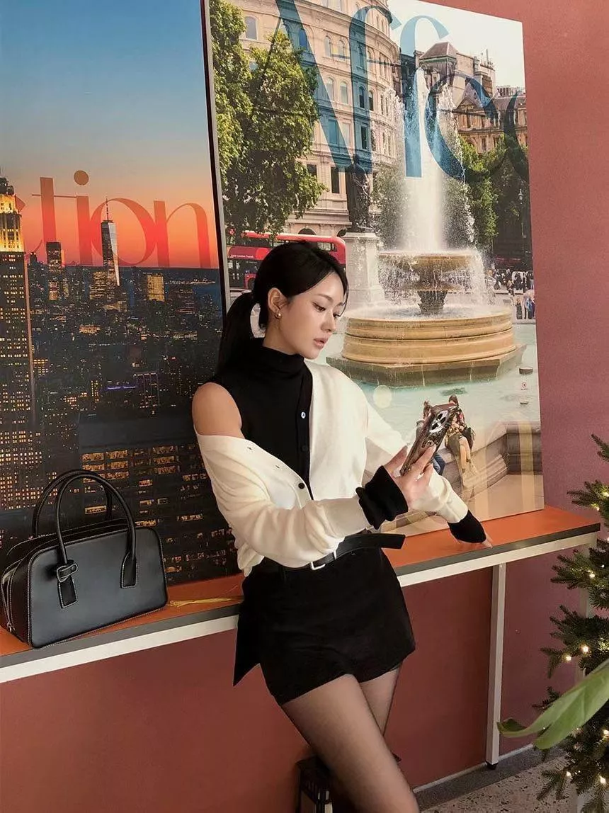 撞色微小香排扣上衣