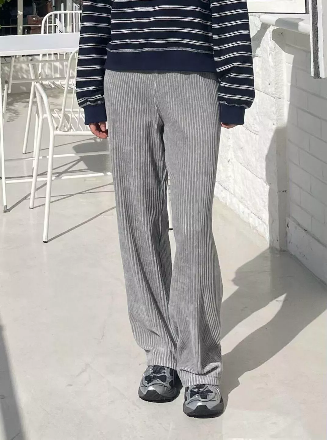 絨坑條落地鬆緊褲