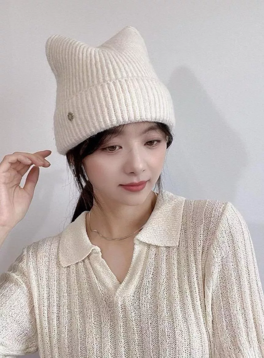 貓耳針織鐵牌帽