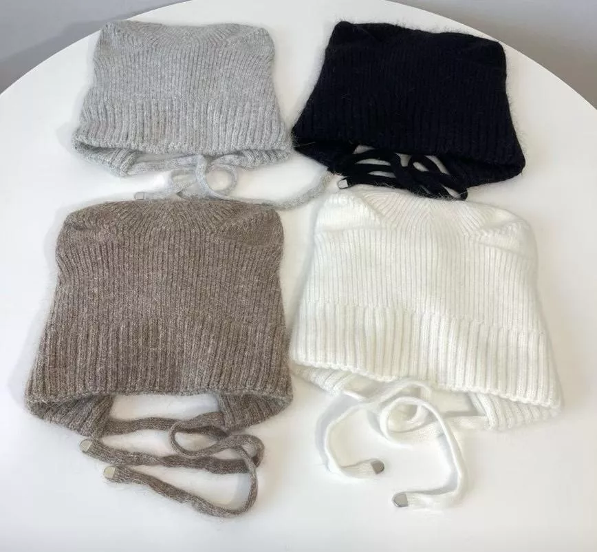 貓耳朵針織毛料綁帶帽