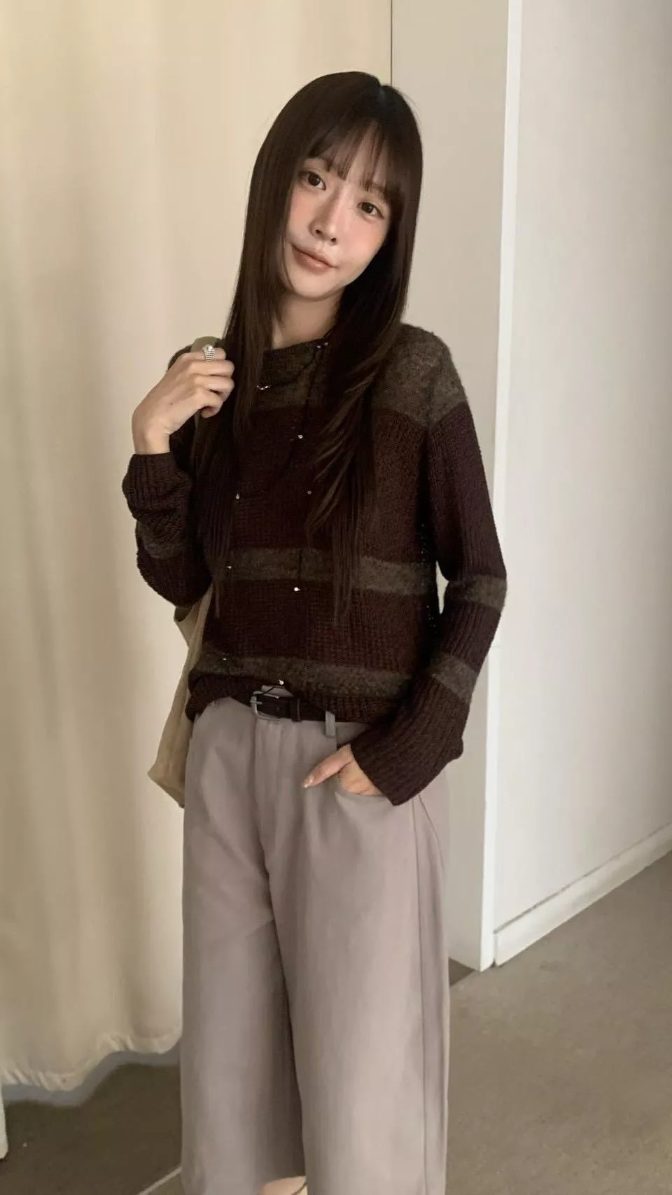 網狀橫紋針織上衣