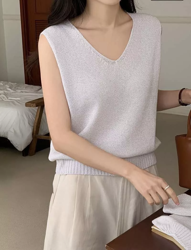 V領棉麻針織背心