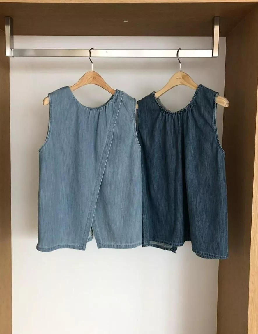 丹寧開衩交叉背心上衣 兩面穿牛仔背心