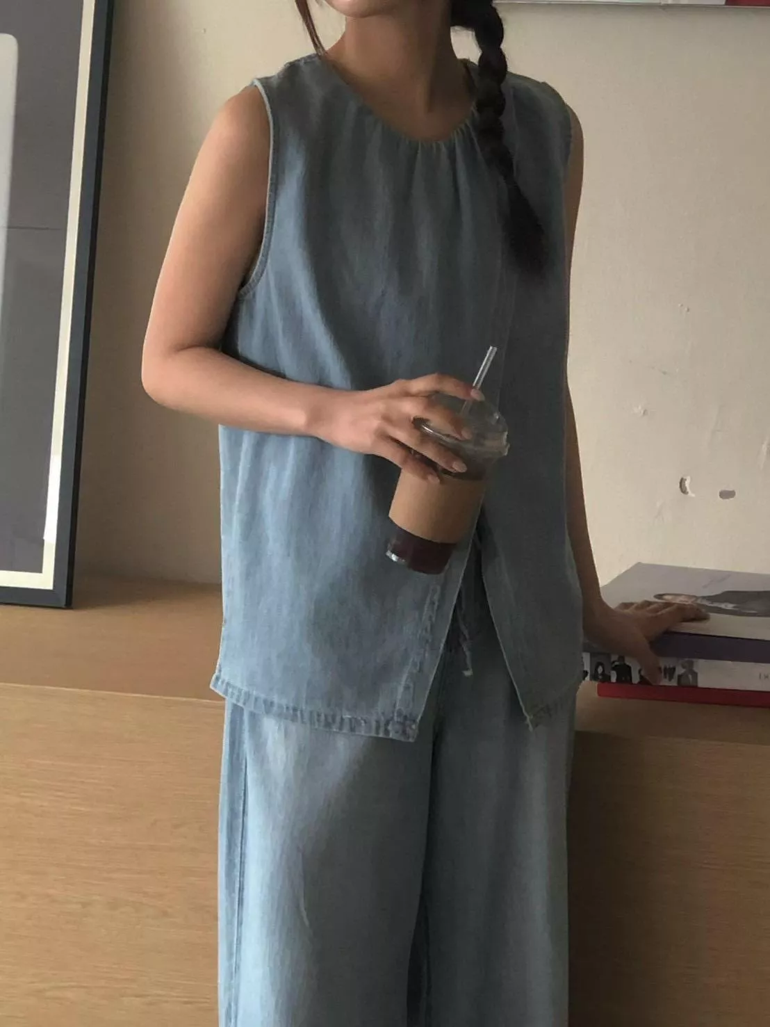 丹寧抽繩牛仔寬褲 休閒牛仔 質感牛仔