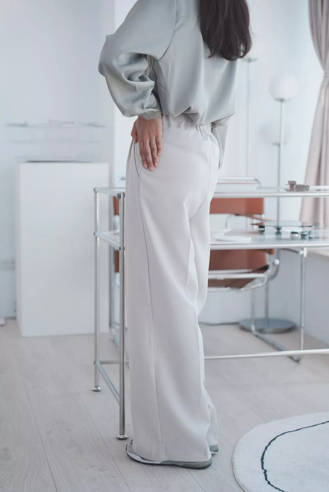 雙釦高腰落地寬褲 / 杏