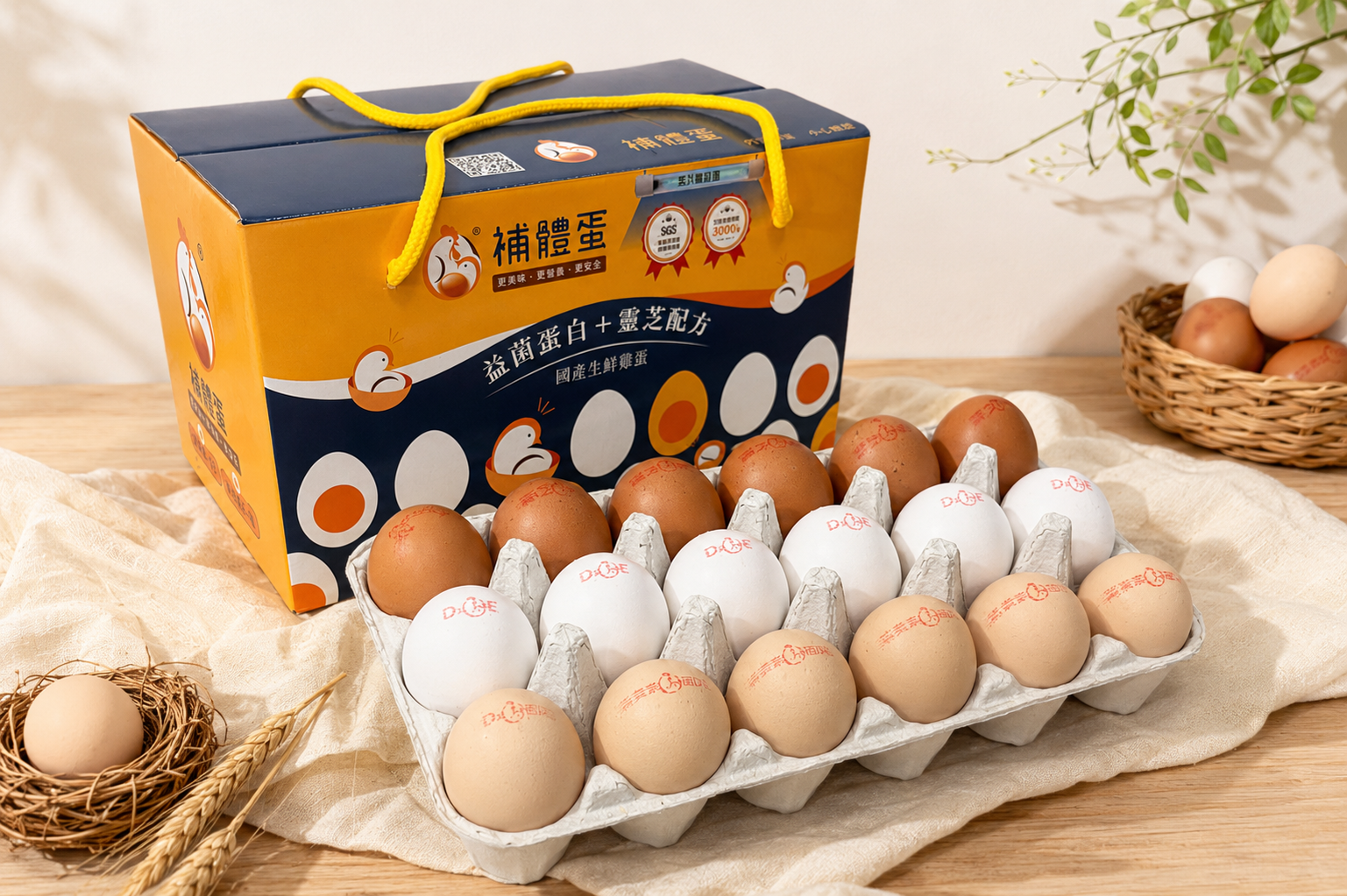 三色補體蛋禮盒 / 硒+D3+維E+葉黃素+靈芝 雞蛋 全素蛋 機能蛋 營養蛋 健康蛋 葉黃素蛋 孕婦營養蛋 SGS檢驗