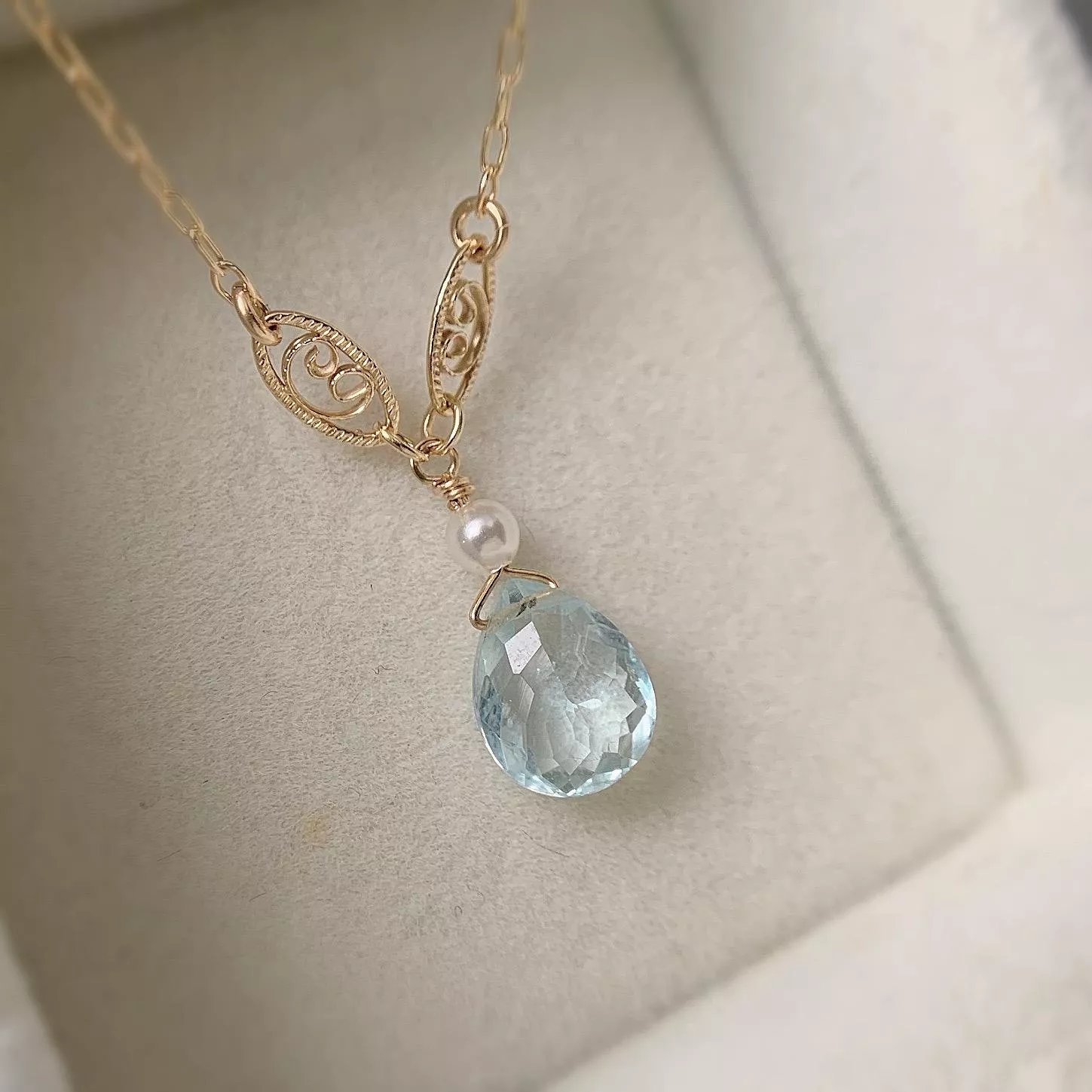 14KGF 淡金色 ❘ 海水藍寶石項鍊