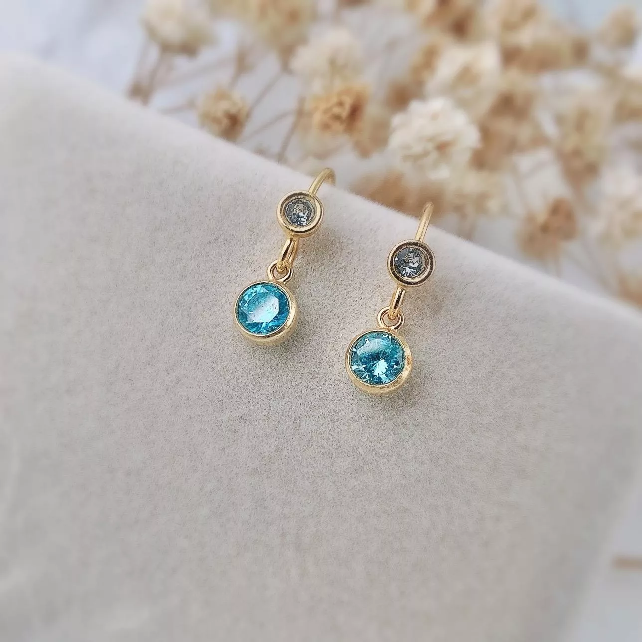 14KGF ❘ 夏日海洋藍雙鑽耳勾