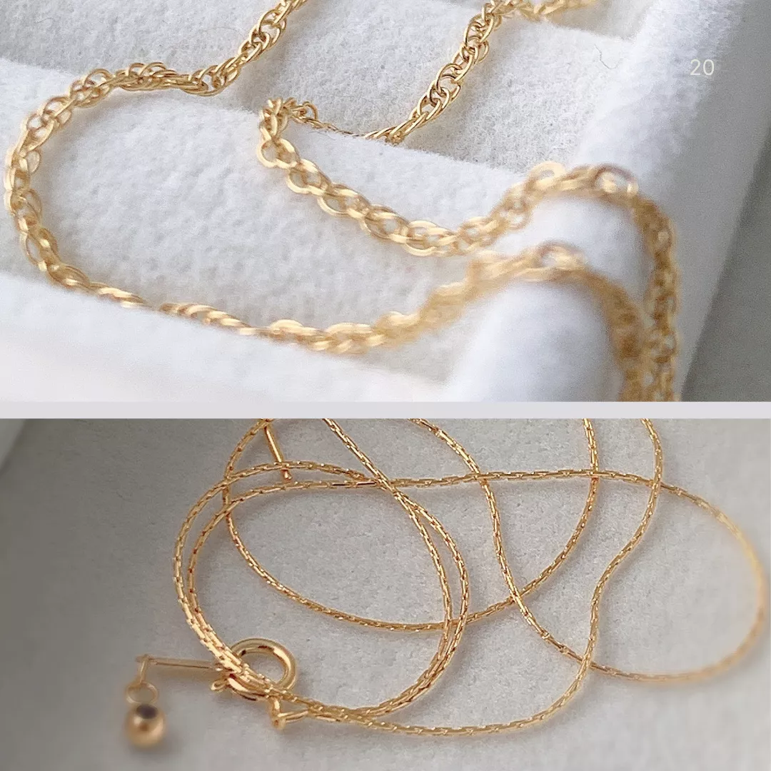 14KGF ❘ 水波紋單鏈、極細素鏈