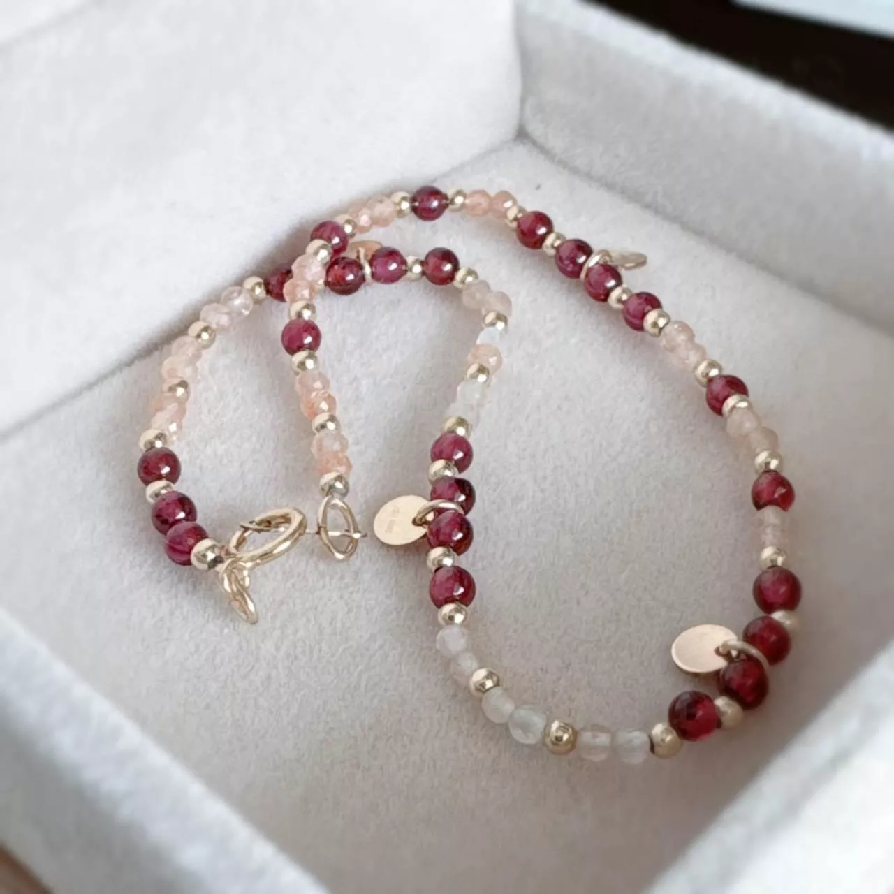 漸層太陽石、石榴石 迷你細手鍊