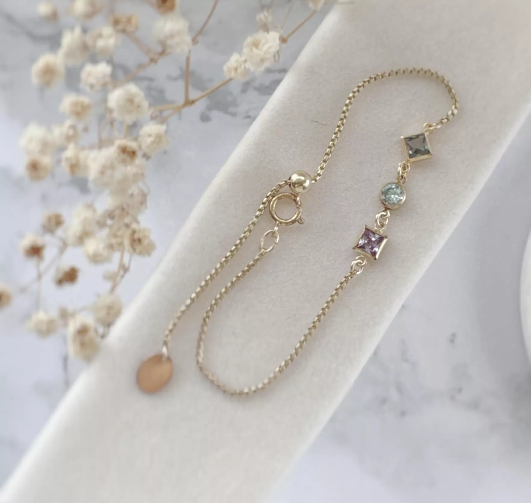 14KGF 淡金色 ❘ 混色幾何鋯石手鍊/鋯石色可選