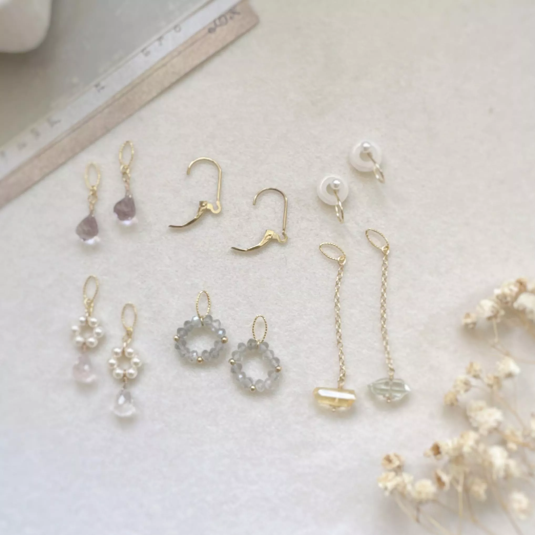 14KGF ❘ 天然水晶耳墜集合 可組合疊帶