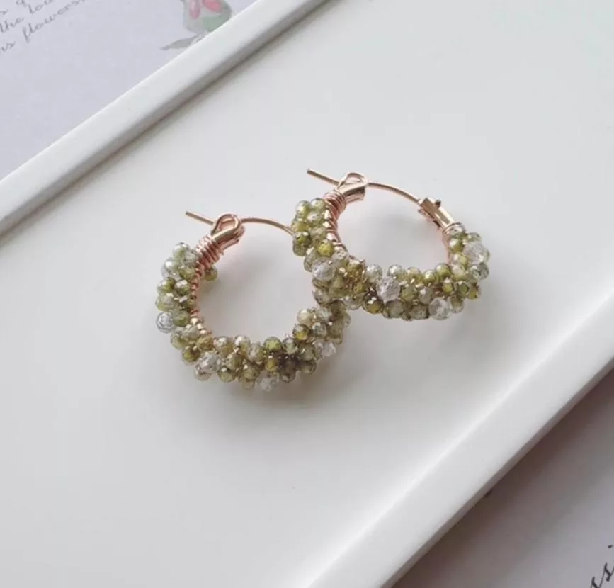 14KGF ❘ 森林物語 天然鋯石立體編織耳圈 / 限量一對